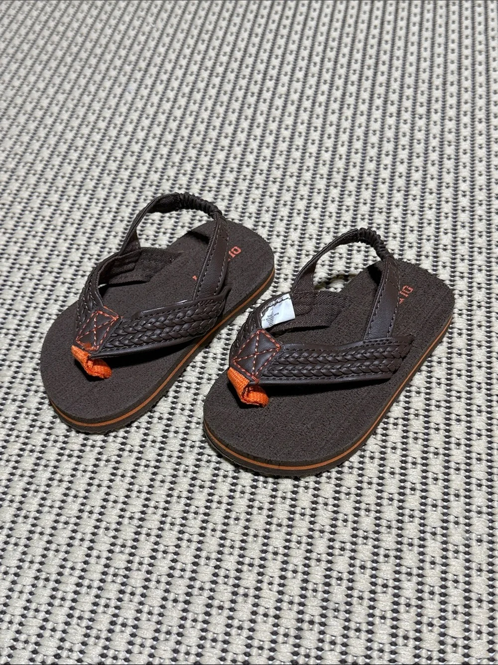Old Navy Brown Baby Braided Flip Flops with Orange Detail
